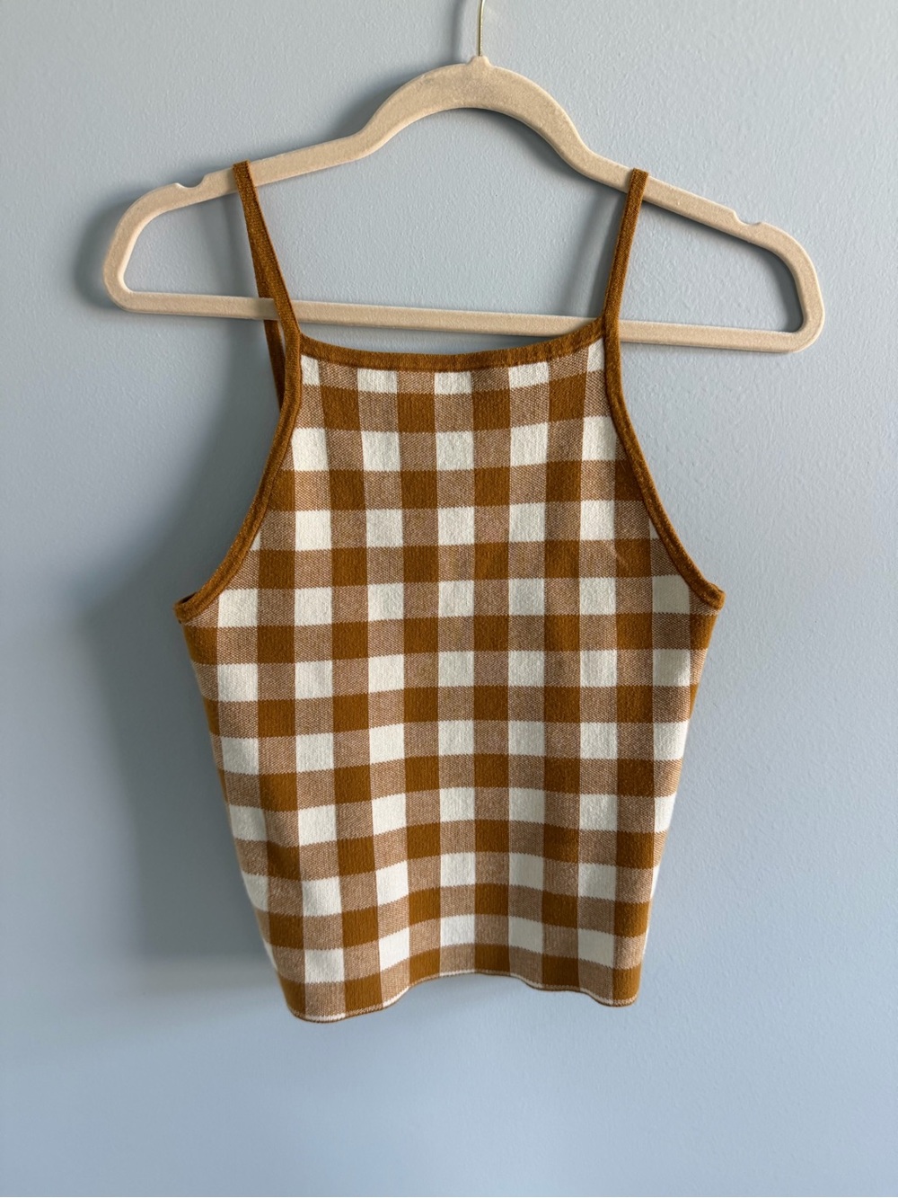 Madewell Brown & White Gingham Knit Cami Tank